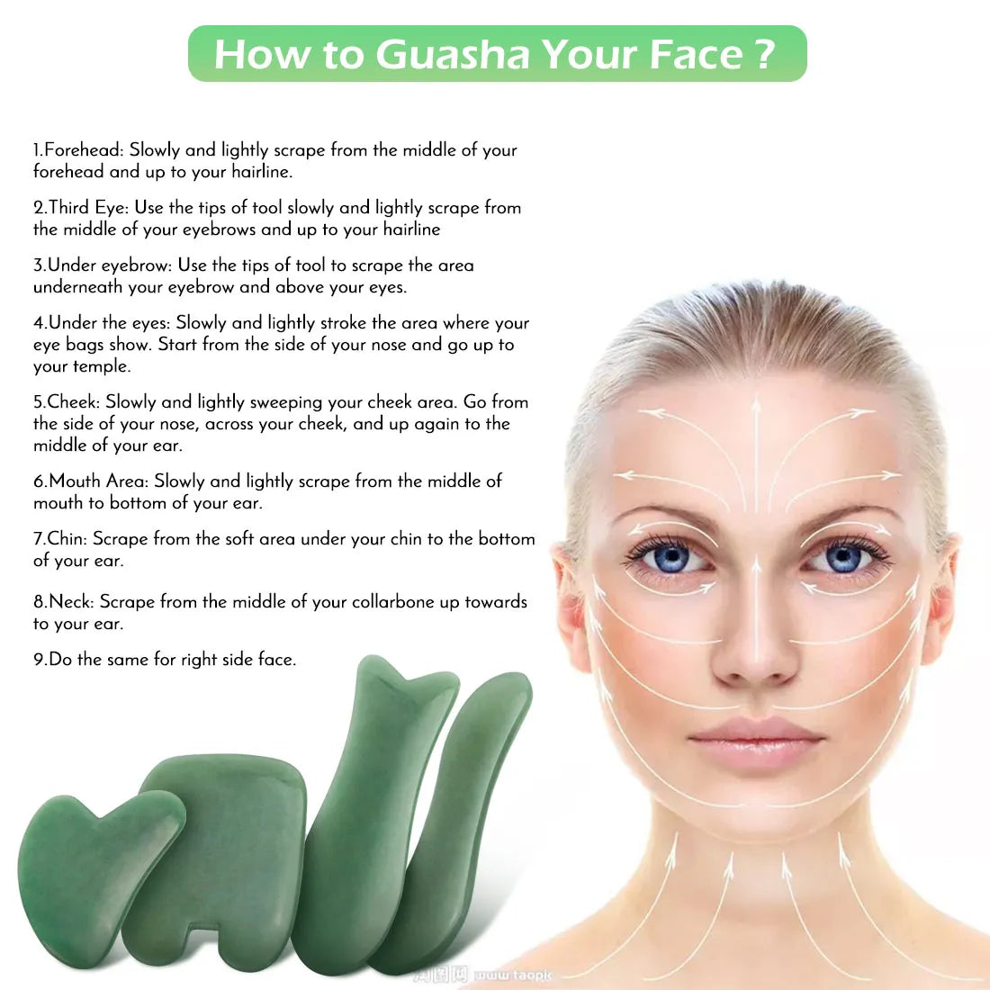 Rose Quartz Face Massager Gua Sha Scraper Natural Jade Stone Skin Care Massager for Body Facial Neck Back Beauty Health Eye SPA