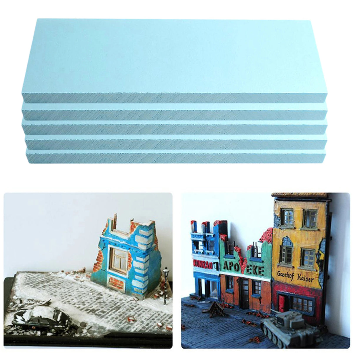 5 Pieces Blue Foam Board Sheet Crafts Model Diorama Base Building Kit 295x100x30mm