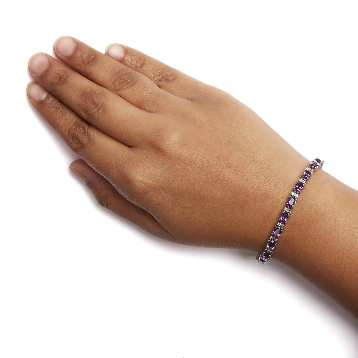 Bracelet tennis en argent sterling 925 avec améthyste ovale alternée et diamant blanc de 9 1/2 ct (couleur IJ, clarté I3) - 7,25 pouces