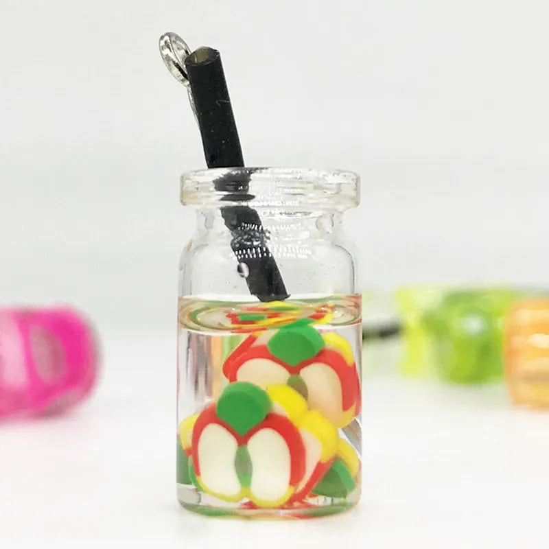 8pcs Dollhouse Miniature Food Mini Resin Fruit Bottle Simulation Drinks Model Toys Fruit Drink Play Dollhouse Dolls Accessories