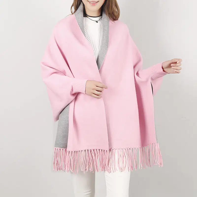 Poncho réversible d'hiver Win Win avec franges