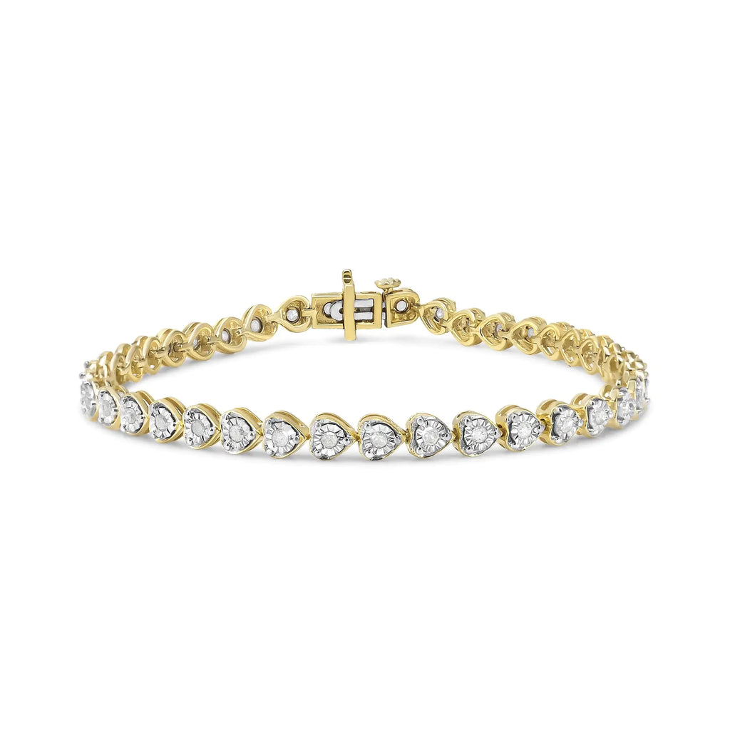 Pulsera de tenis de 7" con eslabones en forma de corazón y diamantes engastados en plata de ley 925 de 1,0 ct (color IJ, claridad I2-I3)