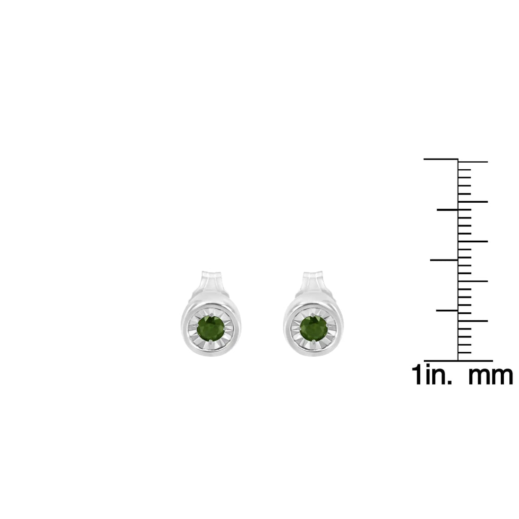 Aros con diamantes verdes de talla brillante de 1/5 ct engastados en forma de milagro en plata de ley 925 (color elegante, claridad I1-I2)