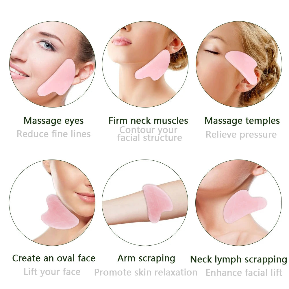 Rose Quartz Face Massager Gua Sha Scraper Natural Jade Stone Skin Care Massager for Body Facial Neck Back Beauty Health Eye SPA