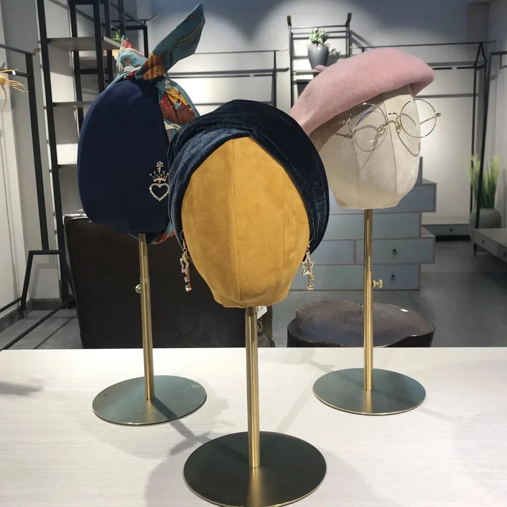Premium 21'' Suede Cork Block Mannequin Head Wigs Display Stand Hat Glasses Cosmetology Model with Detachable Stand