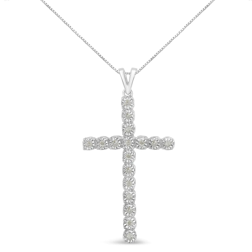 Collar unisex con colgante de cruz de diamantes de 1/4 ct y engaste milagroso en plata de ley 925 de 18" (color IJ, claridad I3)