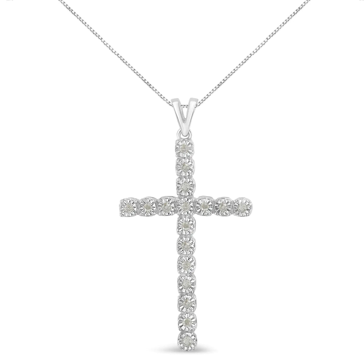 Collar unisex con colgante de cruz de diamantes de 1/4 ct y engaste milagroso en plata de ley 925 de 18" (color IJ, claridad I3)