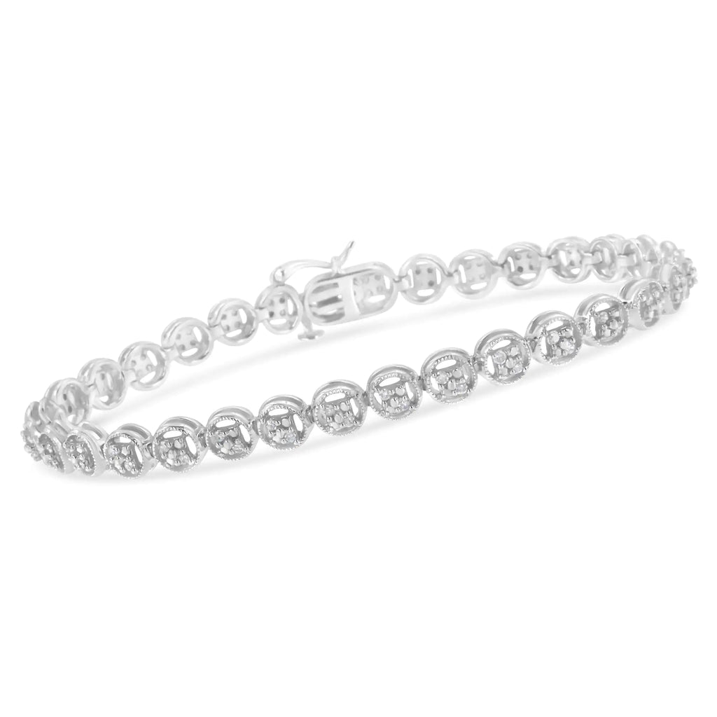 Pulsera de tenis con eslabones en forma de rueda de 7" y diamantes de 1/4 ct en plata esterlina 925 (color IJ, claridad I2-I3)