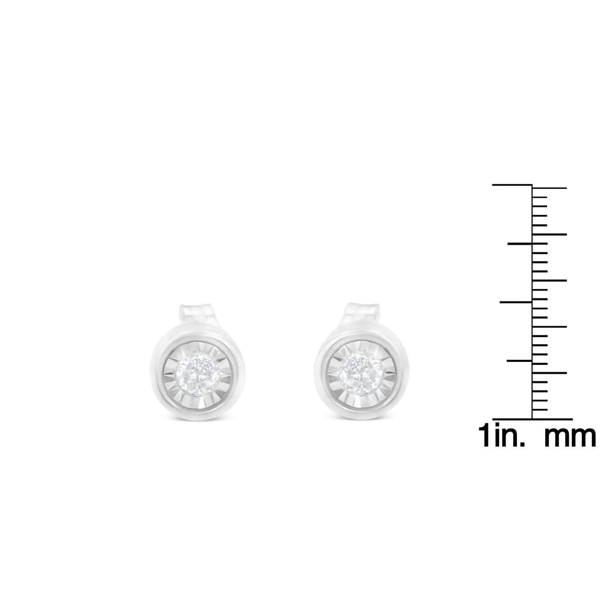 Aros tipo botón en forma de barril con bisel engastado milagrosamente con diamantes de talla brillante redonda de 1/5 ct casi incoloros en plata esterlina 925 (color IJ, claridad I2-I3)