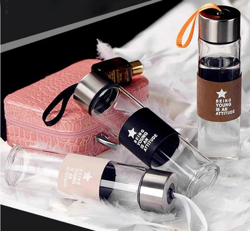 High Quality Glass Water  Bottles 500ml  Lid With Rope Drink Bottled For Beverages Outdoor Brief Portable Tea bottle