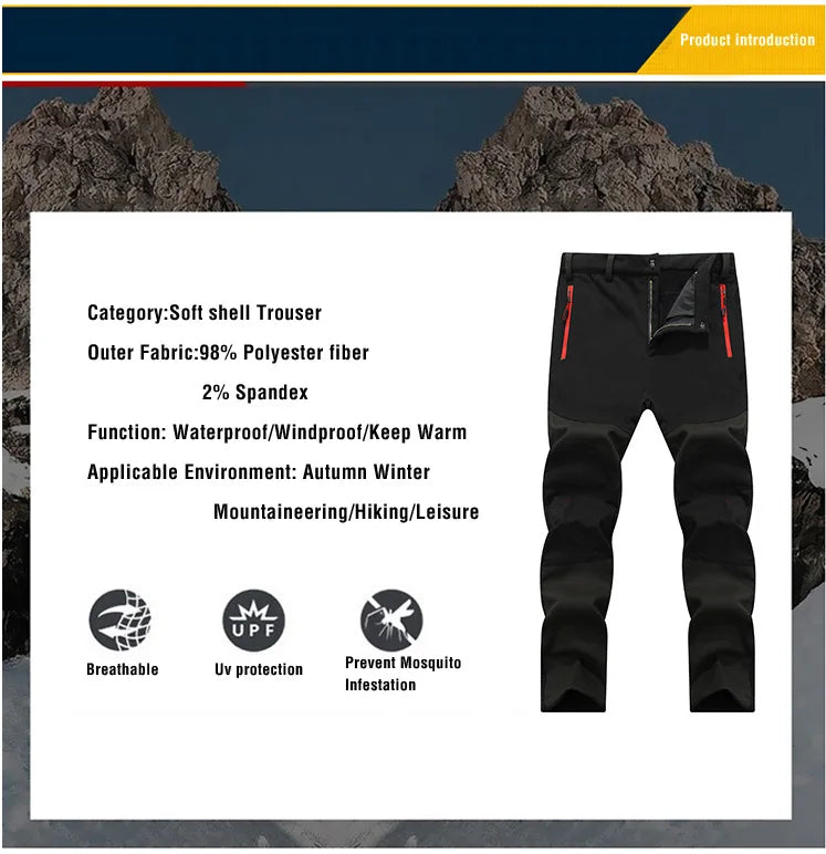 TRVLWEGO Hunting Climbing Camping Hiking Trekking Pants Softshell Autumn Winter Waterproof  Warmth Radiation Protection Men