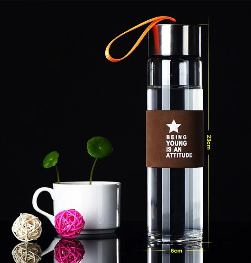 High Quality Glass Water  Bottles 500ml  Lid With Rope Drink Bottled For Beverages Outdoor Brief Portable Tea bottle