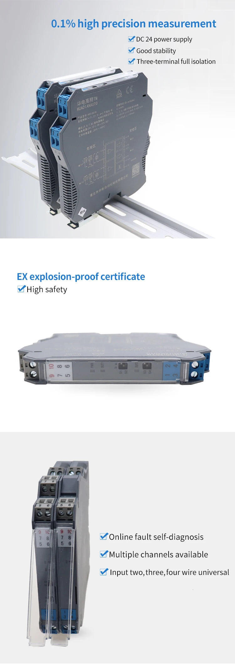0-10v 4-20ma Intrinsic Safety Barrier One In Two Out Explosion-proof Safety Barrier