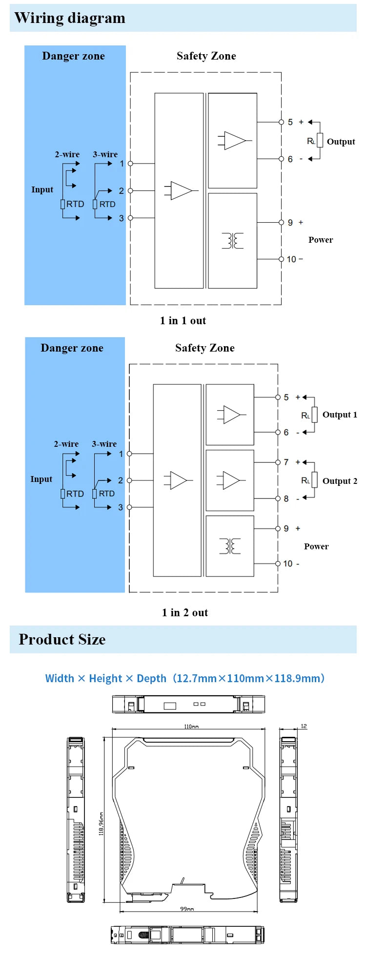 0-10v 4-20ma Intrinsic Safety Barrier One In Two Out Explosion-proof Safety Barrier