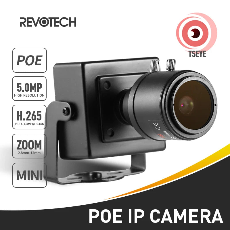 Revotech 5MP IP Camera 2.8-12mm Manual Zoom Lens Indoor Mini Type H.265 POE HD Security CCTV System Video Surveillance Cam