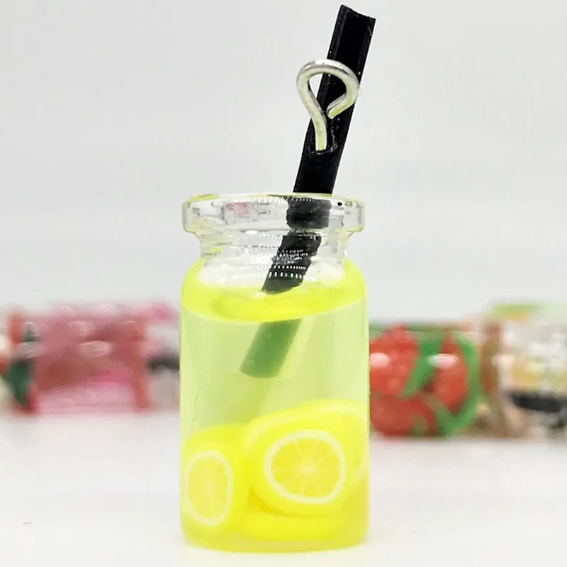 8pcs Dollhouse Miniature Food Mini Resin Fruit Bottle Simulation Drinks Model Toys Fruit Drink Play Dollhouse Dolls Accessories