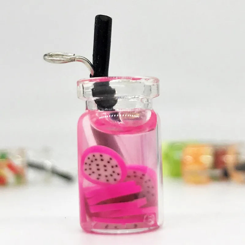 8pcs Dollhouse Miniature Food Mini Resin Fruit Bottle Simulation Drinks Model Toys Fruit Drink Play Dollhouse Dolls Accessories