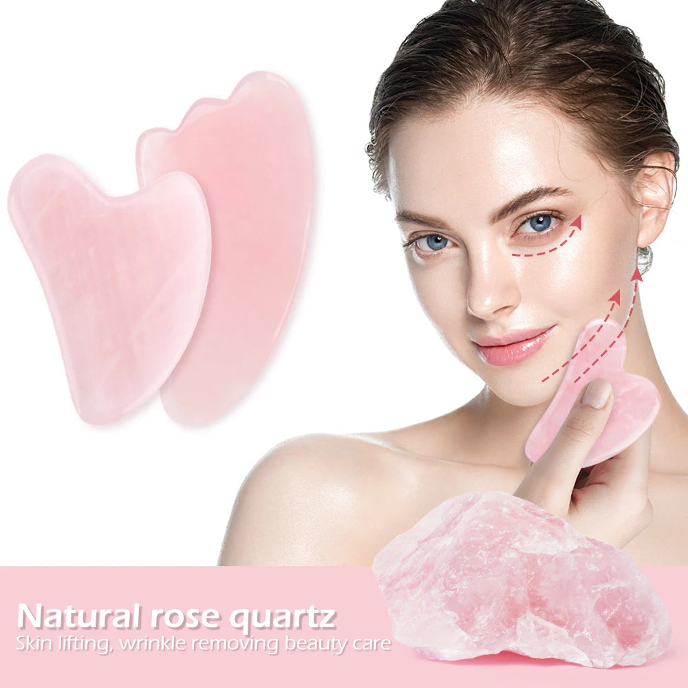 Rose Quartz Face Massager Gua Sha Scraper Natural Jade Stone Skin Care Massager for Body Facial Neck Back Beauty Health Eye SPA