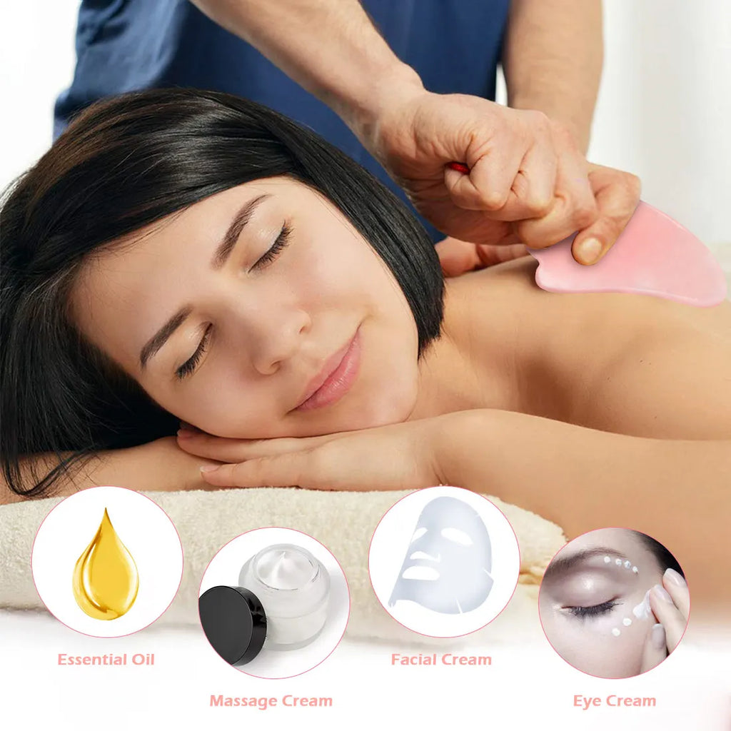 Rose Quartz Face Massager Gua Sha Scraper Natural Jade Stone Skin Care Massager for Body Facial Neck Back Beauty Health Eye SPA