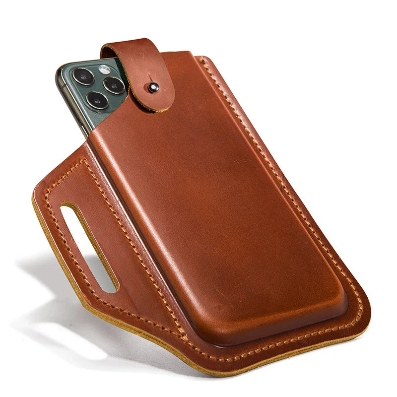 Genuine Leather Phone Pouch Case for  6-7.5 Inch  Cellphone Loop Holster Case Belt Waist Bag Phone Wallet Anti-theft
