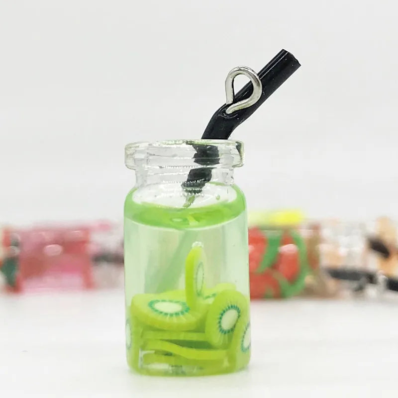 8pcs Dollhouse Miniature Food Mini Resin Fruit Bottle Simulation Drinks Model Toys Fruit Drink Play Dollhouse Dolls Accessories