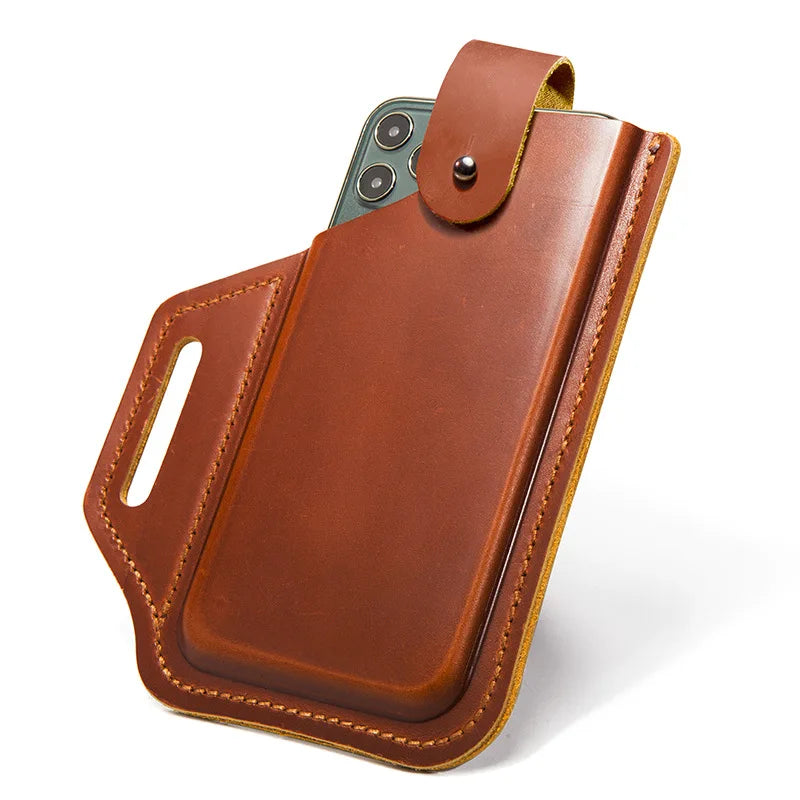 Genuine Leather Phone Pouch Case for  6-7.5 Inch  Cellphone Loop Holster Case Belt Waist Bag Phone Wallet Anti-theft