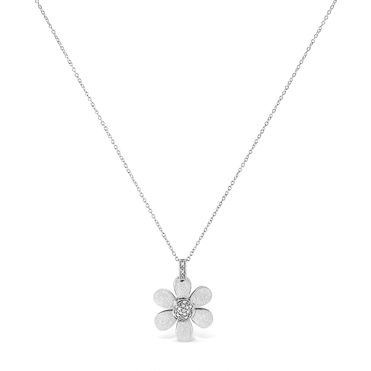 Collar con colgante de flor de 18" con detalles de diamantes engastados en pavé en plata esterlina 925 (color IJ, claridad I1-I2)
