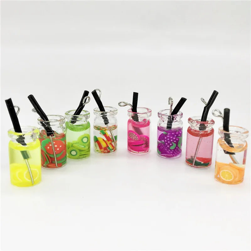 8pcs Dollhouse Miniature Food Mini Resin Fruit Bottle Simulation Drinks Model Toys Fruit Drink Play Dollhouse Dolls Accessories