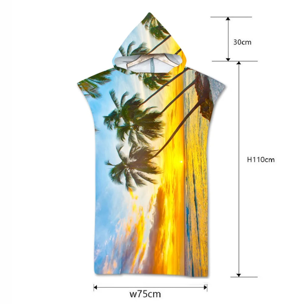 Summer Holiday Hooded Bath Beach Towel Microfiber Wetsuit Changing Robe Poncho Surf Towel for Swimming Beach Outdooor Bathrobe