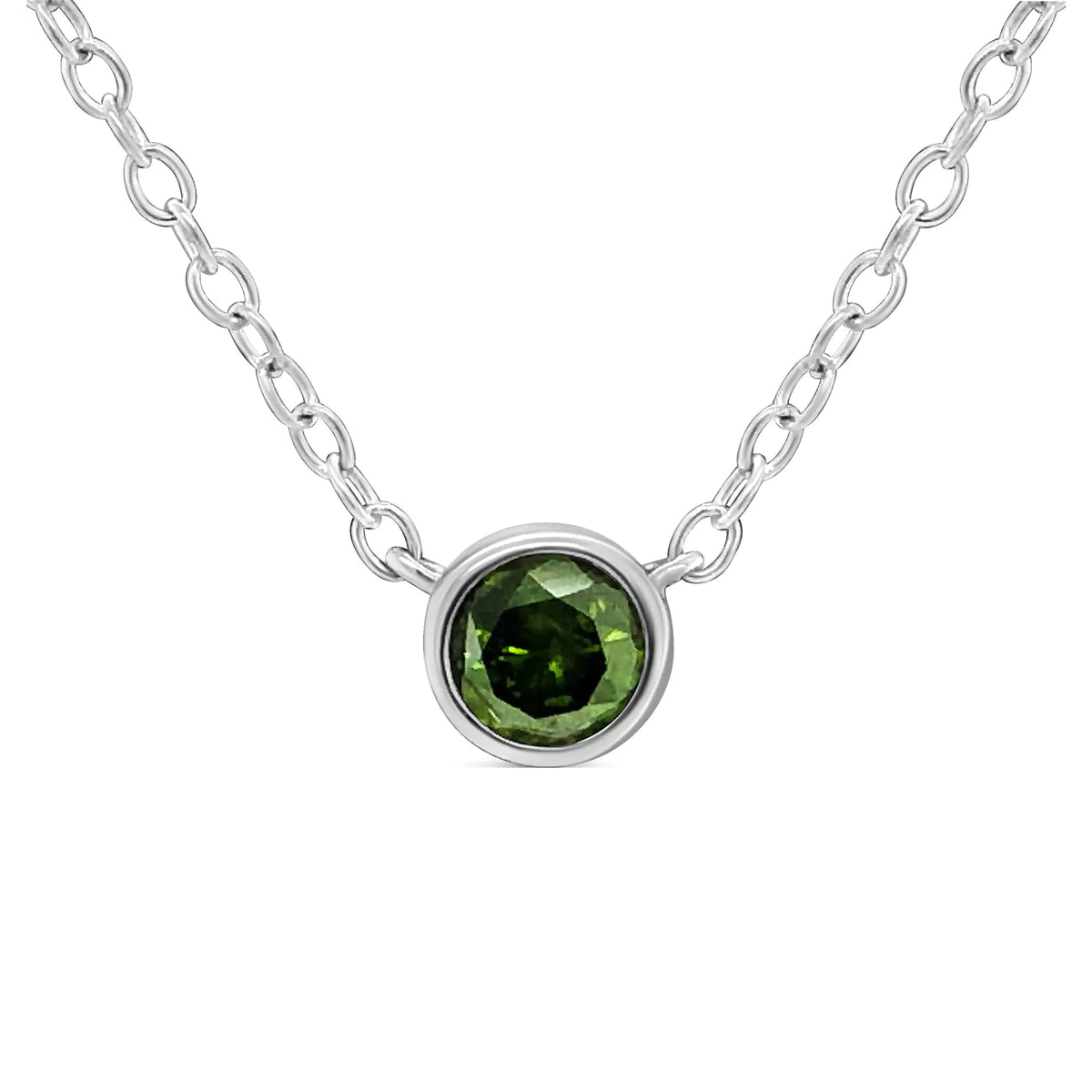 Collar con colgante de 18" con bisel solitario de diamante verde tratado de 1/5 ct en plata esterlina 925 (color verde, claridad I1-I2)