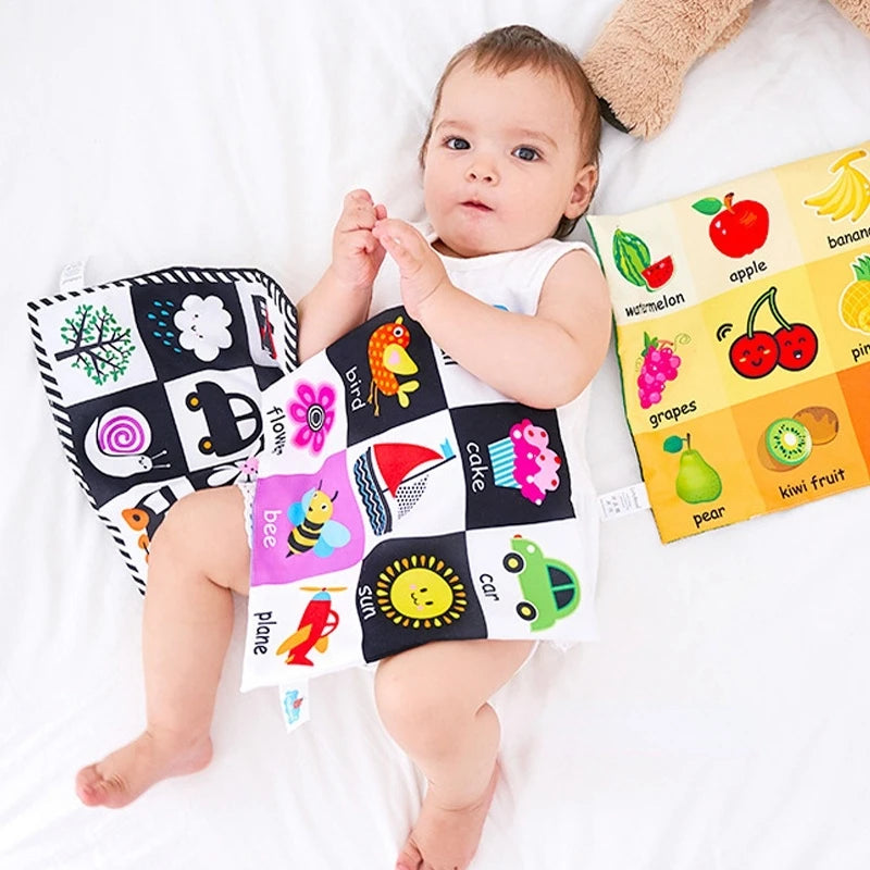 Baby Toys For Newborn Soft Cloth Book 0-24 Months Kids Learning Educational Black/White Cognition Rustle Sound Newspaper