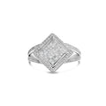 Bague en argent sterling 925 avec diamants taille princesse invisibles de 1/3 ct et halo perlé (couleur HI, clarté SI1-SI2)