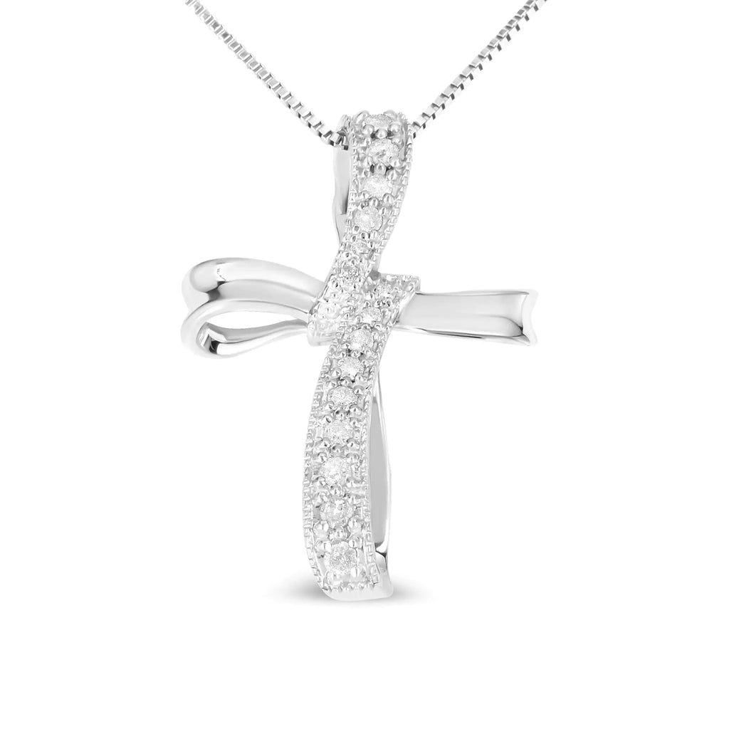 Collar con colgante de cruz de 18" envuelta en diamantes de 1/4 ct en plata esterlina 925 (color HI, claridad I-3)