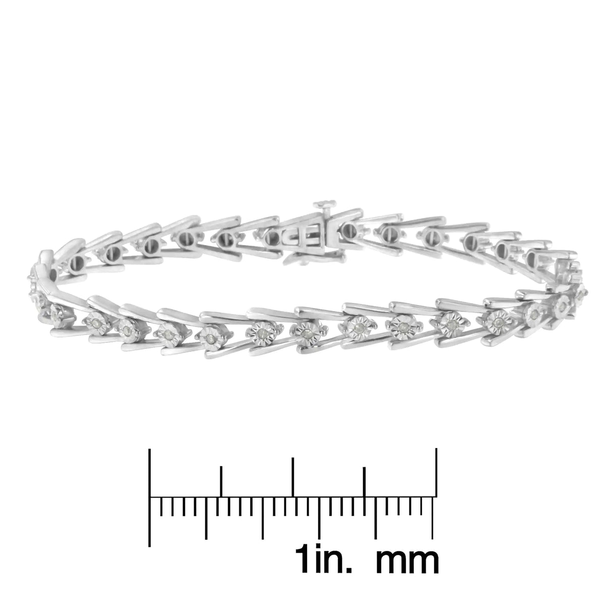 Pulsera elegante y abierta en forma de "V" con diamantes engastados milagros de 1/4 ct en plata esterlina 925 (color IJ, claridad I3) - 7,5"