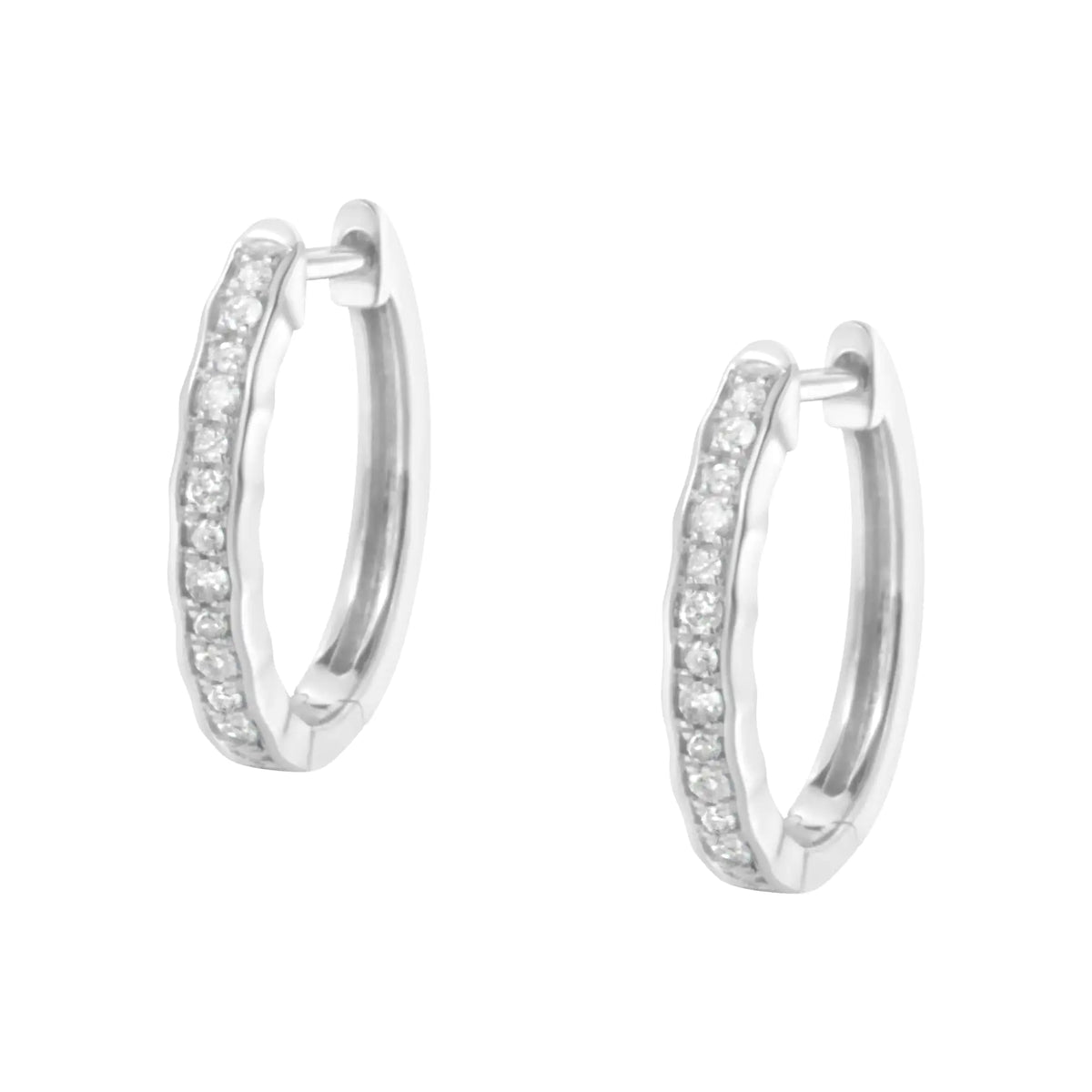 Aros de plata de ley 925 con borde curvo y diamantes incrustados de 1/4 ct (color IJ, claridad I3)