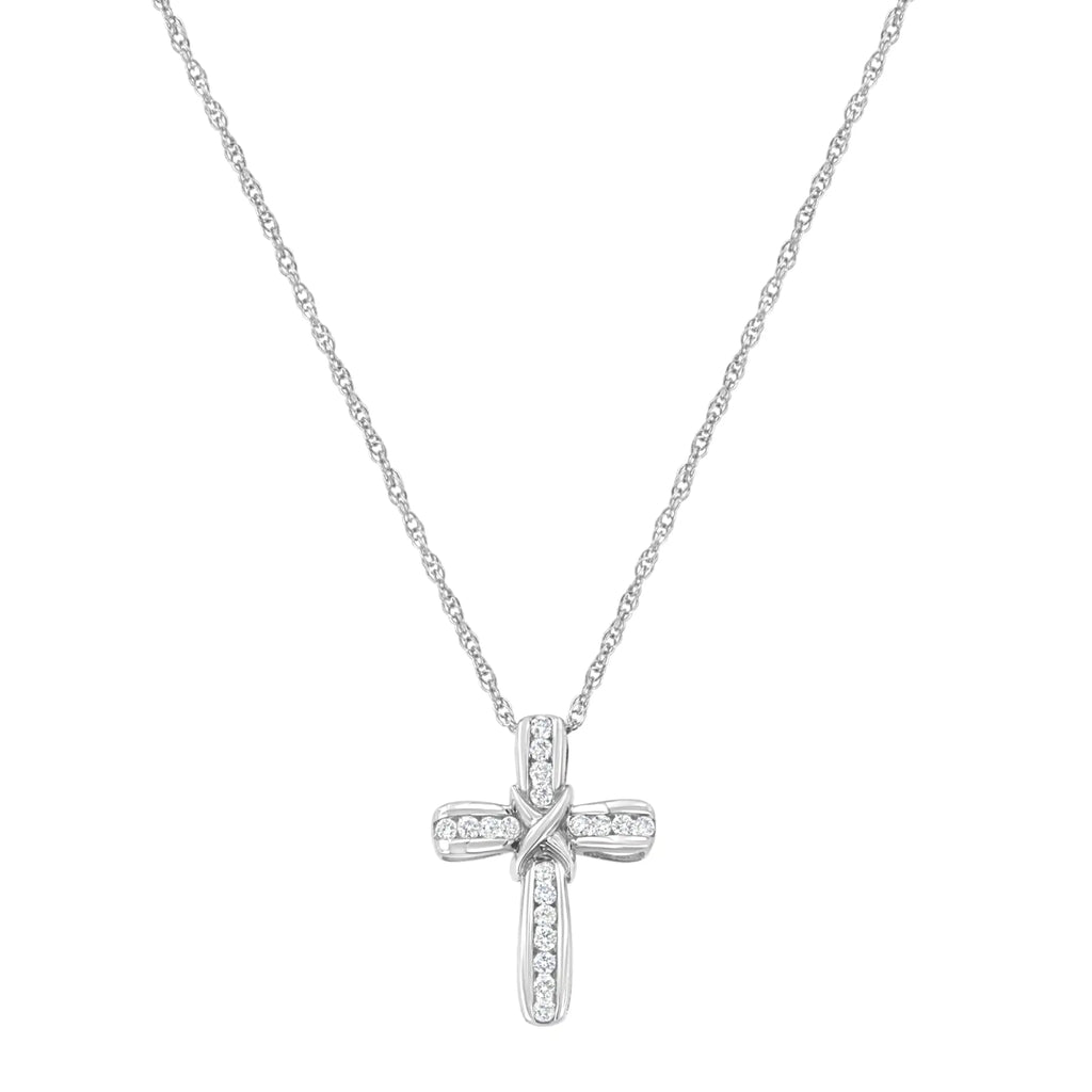 Collar con colgante en forma de cruz de diamantes cultivados en laboratorio de 1/4 ct en plata esterlina 925 (color FG, claridad VS2-SI1)