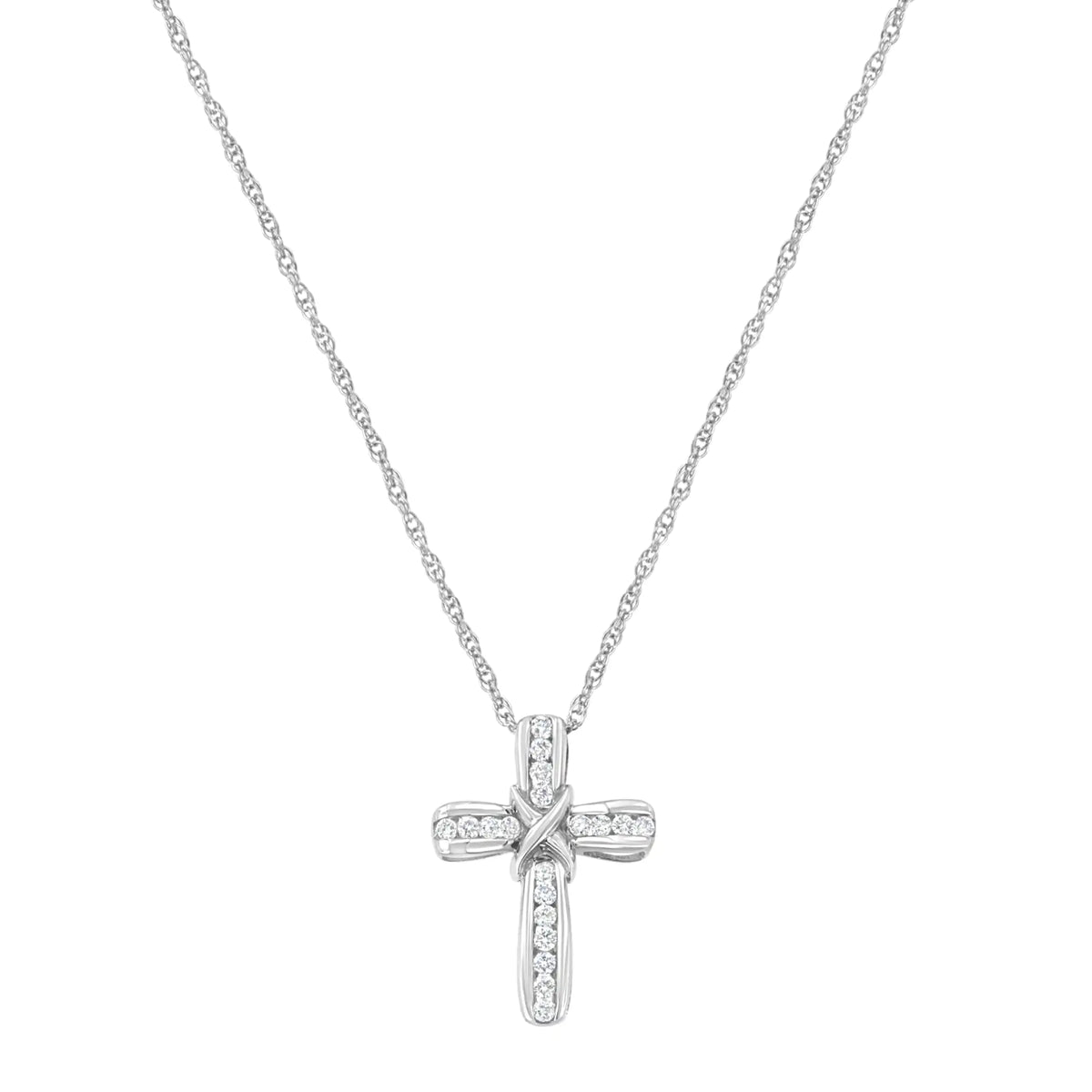 Collar con colgante en forma de cruz de diamantes cultivados en laboratorio de 1/4 ct en plata esterlina 925 (color FG, claridad VS2-SI1)