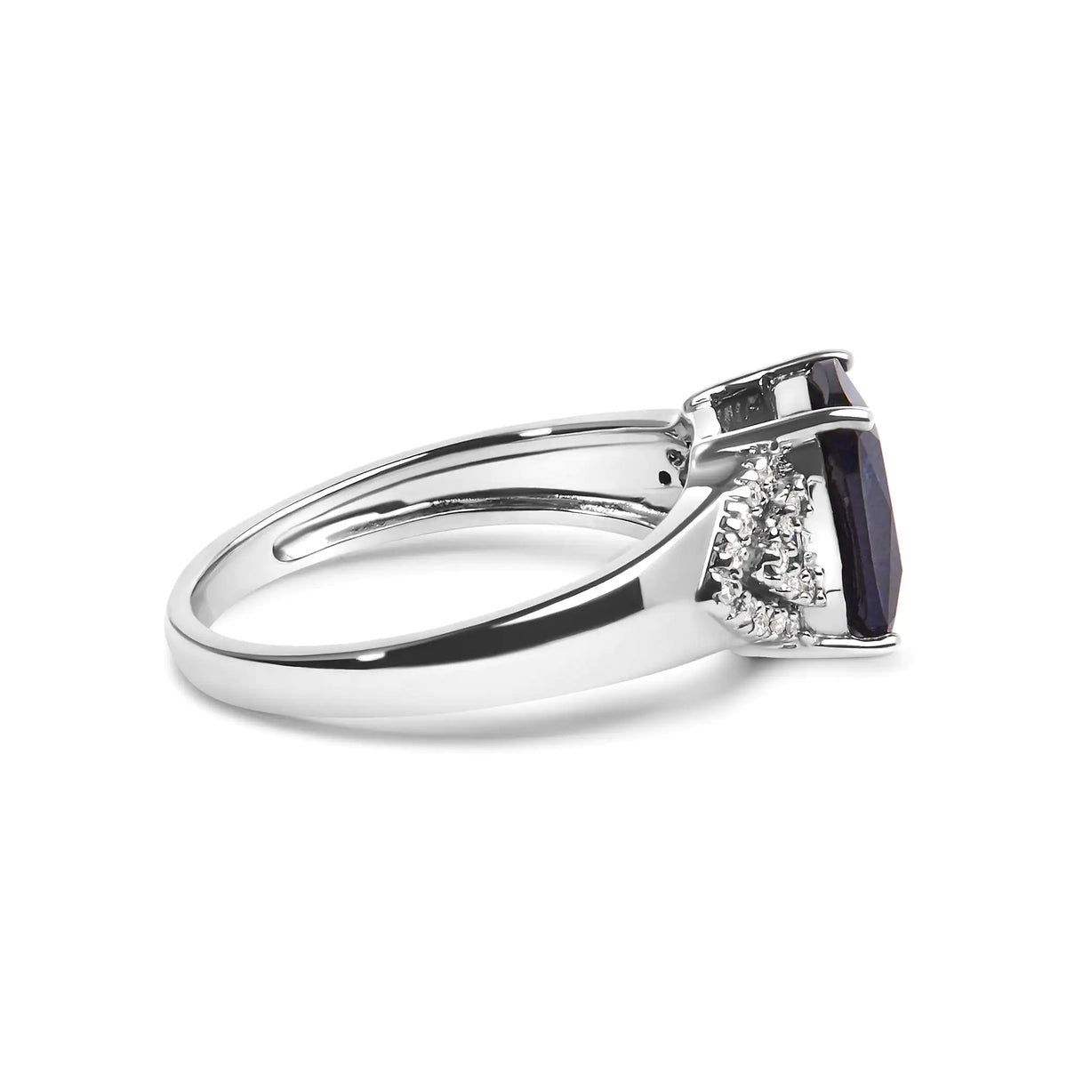 Bague de fiançailles en argent sterling 925 avec saphir bleu taille coussin et diamant blanc de 9 x 7 mm (couleur IJ, pureté I3)