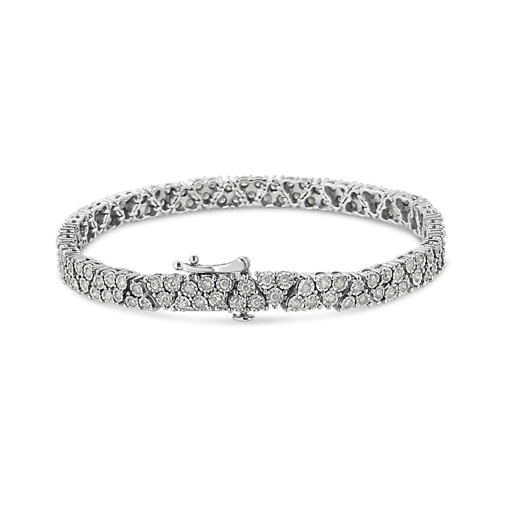 Pulsera de tenis de varias filas con trío de diamantes engastados en plata de ley .925 de 2,00 ct (color IJ, claridad I3) - 7,25"