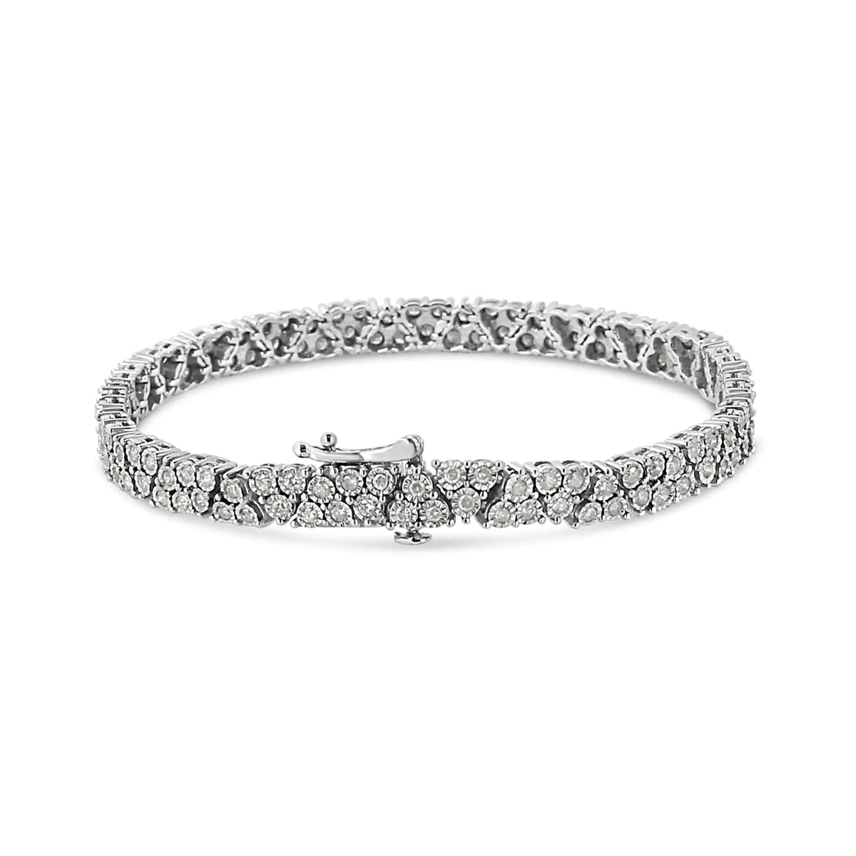 Pulsera de tenis de varias filas con trío de diamantes engastados en plata de ley .925 de 2,00 ct (color IJ, claridad I3) - 7,25"