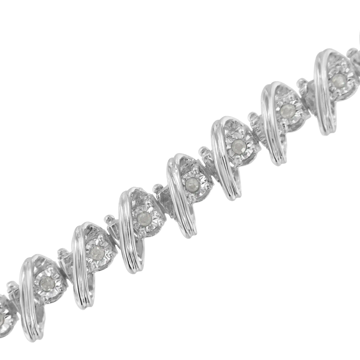 Pulsera de eslabones curvos en forma de S con diamantes engastados Miracle de 1/4 ct en plata esterlina 925 (color IJ, claridad I3), 7"