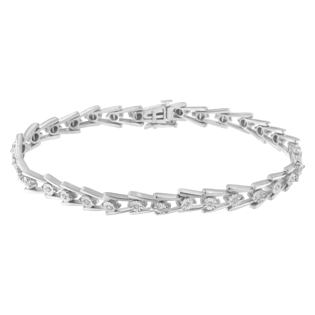 Bracelet en argent sterling 925 avec diamants sertis miracles 1/4 ct et ouvert en forme de « V » (couleur IJ, pureté I3) - 7,5"