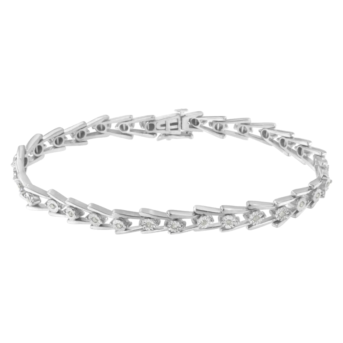 Pulsera elegante y abierta en forma de "V" con diamantes engastados milagros de 1/4 ct en plata esterlina 925 (color IJ, claridad I3) - 7,5"