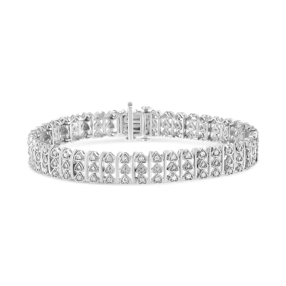 Bracelet à maillons en forme de cœur à plusieurs rangées de diamants de 1,00 ct en argent sterling 925 (couleur HI, clarté I1-I2) - 7,25 pouces