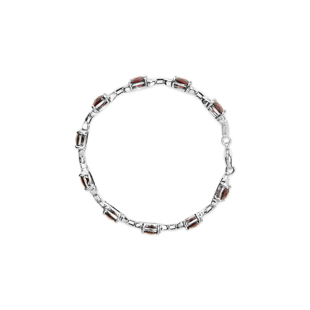Bracelet à maillons de tennis tendance en argent sterling 925 7 x 7 mm avec coussin à carreaux et accents de diamants et grenat rouge (couleur IJ, clarté I1-I2) - Taille 7" pouces