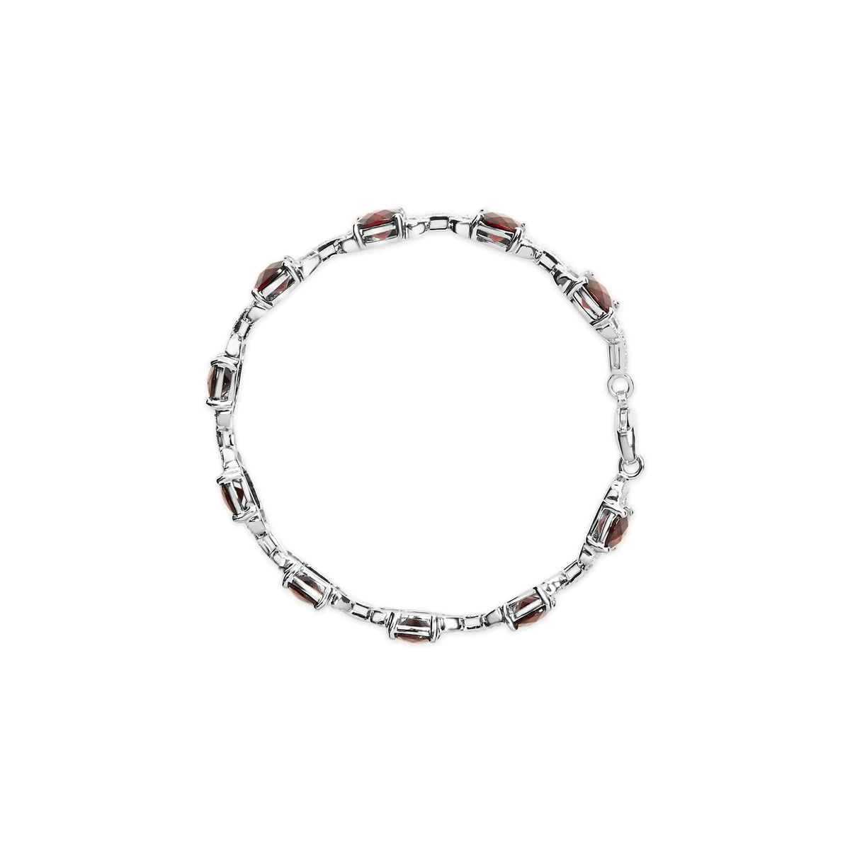 Bracelet à maillons de tennis tendance en argent sterling 925 7 x 7 mm avec coussin à carreaux et accents de diamants et grenat rouge (couleur IJ, clarté I1-I2) - Taille 7" pouces