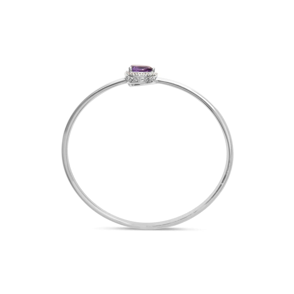 Bracelet jonc en argent sterling 925 de 8 x 5,5 mm avec améthyste en forme de poire et accent de diamant (couleur HI, clarté SI1-SI2) - Convient jusqu'à 7 pouces