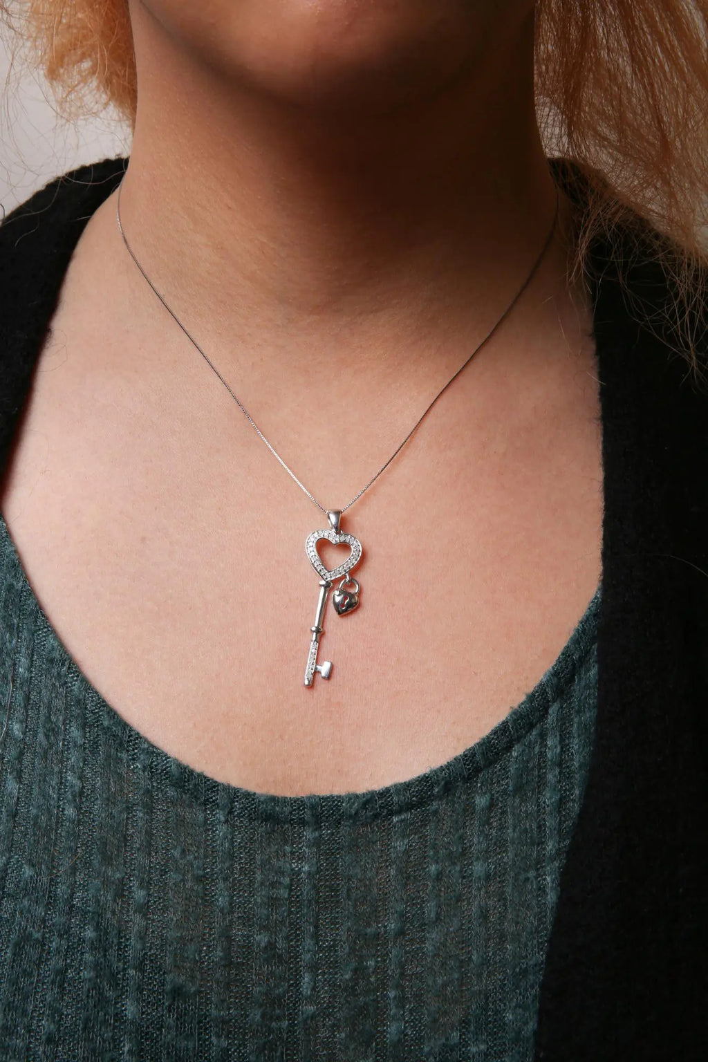 Collier pendentif en argent sterling 925 avec serrure et clé en diamant 1/4 ct 18" (couleur IJ, clarté I3)