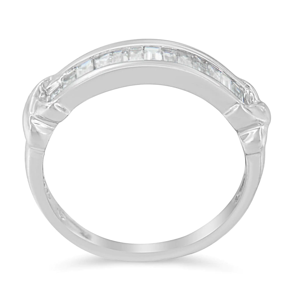 Anillo de bodas en plata de ley 925 con diamantes de talla baguette de 1/2 ct engastados en canal X-Station (color HI, claridad I1-I2)