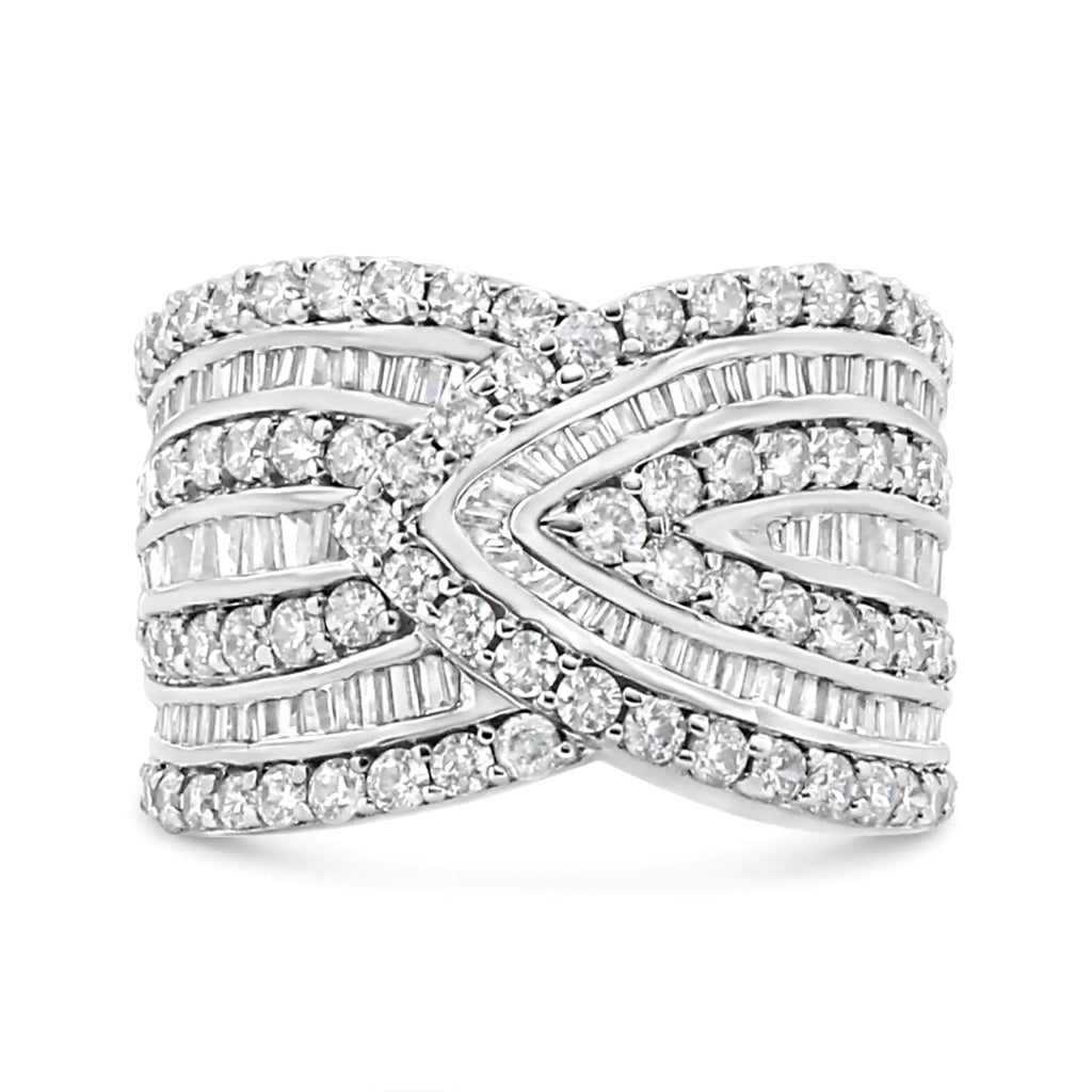 Anillo de banda con superposición de múltiples filas de diamantes de 2 3/8 quilates en plata esterlina 925 (color JK, claridad I3)